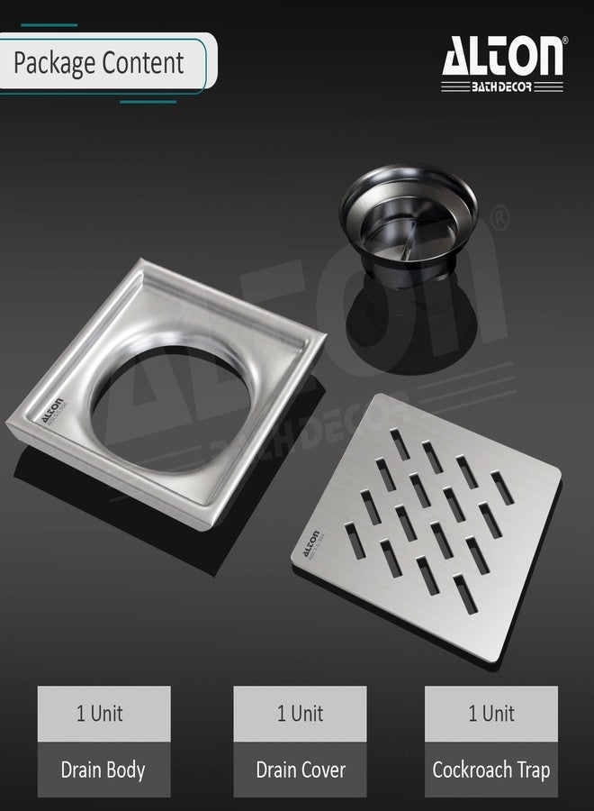 ALTON ALD1003, SS-304 Grade, 6x6 INCH Plain, Bathroom Grating Square Floor Drain Jali with ABS Cockroach Trap, Matte - Image 4